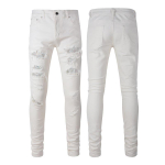Meeste Valged Kitsad Ripped Denim P&uuml;ksid Kivistatud, Elastne ja Luksuslik Tunne, 7625. 32 white