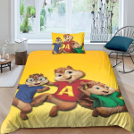 Peen 3D multifilmikujundusega Alvin ja k&auml;bikud Voodipesukomplekt Tekikott Tekk Voodi Noortele Lastele T&uuml;drukutele Poistele Kingitus 135x200cm yellow