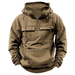 Meeste s&uuml;gistalvine kapuuts, n&ouml;&ouml;r, &uuml;hev&auml;rvilised vabad taskud, pikkade varrukatega, suurte plaastritega tasku, poolt&otilde;mblukuga, elastne mansett, meeste pullover top L khaki