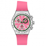 SWATCH Essentials Seeria Kvartsliikumine 30 Meetrit Veekindel Unisex &Scaron;veitsi Kell 43mm Roosa sihver Roostevabast terasest korpus Kummipael YVS538 roosa