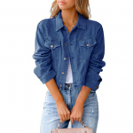 Naiste Cropped Denim Jakk Vabaaja N&ouml;&ouml;pidega Pikkade Varrukatega Mantel S&uuml;gis Kevad L&uuml;hike Jean Shacket Taskutega M