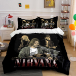 Nirvana B&auml;ndi Tr&uuml;kitud Voodipesukomplekt Voodipesu Tekikoti Komplekt Tekikott Padjap&uuml;&uuml;rid (1 * Tekikott 2 * Padjap&uuml;&uuml;ri, ilma tekita) 135x200cm black