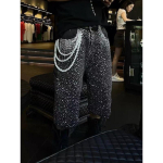 FlowStreet Teemantneediga Vitage Hip Hop Denim P&uuml;ksid Sreetwear Pesitud L&otilde;dvad Denim L&uuml;hikesed P&uuml;ksid Meestele M black