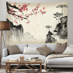 VIKAMA Jaapani Kirsipuu Fuji M&auml;gi Seinavaip Pagoodiga Magamistoa Elutoa Kaunistuseks Esteetiline Romantiline Jaapani Seinale 125x150cm (50x60in)