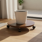 &Uuml;mar Lillepoti Alus Ratta ja Tugeva Puidust Taimeveorattaga Mitmeotstarbeline Walnut 30CM