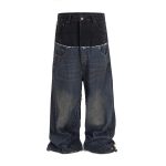 CUT-UP Kahekihilised Kahekordse V&ouml;&ouml;kohaga Patchwork L&otilde;tvad Teksap&uuml;ksid Meestele ja Naistele Sirged Vabaaja L&otilde;tvad Denim P&uuml;ksid &Uuml;legabariidilised XL black
