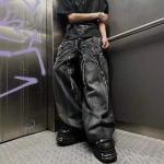 Unisex Y2k Gooti Vintaaž Teksad &Auml;mblik Tikandiga &Uuml;hendatud Ameerika Stiilis Denim P&uuml;ksid Baggy Laia S&auml;&auml;rega Hip Hop Streetwear L black