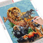 5D DIY Teemantkunst Maalimine Loom Kaelkirjak Teemanttikandid L&otilde;vi Tiiger Kujutised kividest Mosaiik Kodukaunistus Full Round (20X30CM)