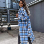 Moodne vintage naiste pluus, v&auml;rvi blokeeriv pikkade varrukatega, pikendage pluusid, lahtised sirged v&auml;lisr&otilde;ivad 2021. aasta mood Tide L sinine