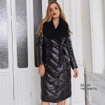 Astrid 2022 Talvine Naiste jope Naiste kunstkarusnahast rev&auml;&auml;r Kapuutsiga Elegantne Lips Rihmaga &otilde;mmeldud sulejope Oversize parkas Naiste mantel 8690 S must
