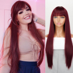 MISS PARUKAS Pikad sirged juuksed Naturaalsest kuumuskindlast kiust must parukas naistele igap&auml;evaseks kandmiseks Roosad punased Cosplay parukad 60 CM