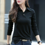 N&ouml;&ouml;biga T-s&auml;rk Naiste s&uuml;gistopsid Turn Collar Slim puuvillane T-s&auml;rk Naiste pikkade varrukatega Naiste riided Naiste T-s&auml;rk XL must