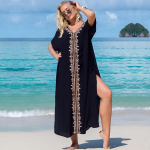 EDOLYNSA Elegantne Kuld Tikitud Kaftan Pikk Must Tunika Lahtine Maxi Kleit Naiste Suveriietus Rannar&otilde;ivad Ujumiskost&uuml;&uuml;m Cover Up Q1455 must