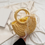 Yogodlns Bow Straw kott naistele Pearl Strap Lady Rannakott Kootud k&auml;sitsi valmistatud &otilde;lakott Bohemia pealisk&auml;epidemega kott 23x8x20cm sinine