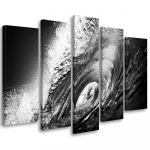 Viieosalise pildiga l&otilde;uendiprint Waves Sea Ocean Mustvalge 100x70 roheline
