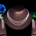 CMM Bling valge kuubiktsirkooniumoksiid, h&otilde;bedane 3 kihiline pulmakleit, kaelakee ja k&otilde;rvar&otilde;ngad, ehete komplektid h&otilde;be