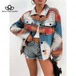 S&uuml;gis-talvine uus polo-krae &uuml;herealine geomeetriline joonistus žakaarmantel, naiste villane paks mantel, naiste vabaaja mantel S mitmev&auml;rviline