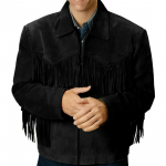 NOORA Meeste must seemisnahast jakk | Must Western Style Cowboy Fringe jope | Biker nahast tutijope XS must
