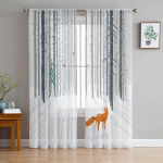 Loomlind Rebane Mets Talvine Kask Sifoonist L&auml;bipaistvad kardinad elutuppa Magamistoa kaunistamiseks Aken Voiles t&uuml;llkardin W135 x H115cm x1