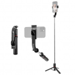 45,6-tolline multifunktsionaalne Selfie Stick lauastatiiv teleskoopvardaga, 6 osa ja telefoniga must