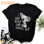 Naljakas koala My Puns Are Nope Print Harajuku Top Naiste T-s&auml;rk Casual Ladies Basic O-kraega l&uuml;hikeste varrukatega T-s&auml;rk t&uuml;druk, Drop Ship XXL