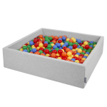 KiddyMoon pehme palliauku ruut 120x30cm/300 palli Pallid 7cm / 2,75 tolli lastele, helehall:kollane-roheline-sinine-punane-oranž 120x30cm/300 balls