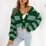 QICED naiste moe vabaaja triibuline printimine s&uuml;gistalvise pikkade varrukatega V-kaelusega avarad kampsunid mantlid S pruun