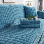 Sametine diivanikate Universaalne ruuduline pl&uuml;&uuml;s, libisemiskindel paksendatud elutoa diivani kate Soe flanellist diivanipadi k&auml;etugi seljar&auml;tik 110x210cm 1pcs tumesinine v&auml;rv