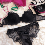 Naiste pitstikandiga aluspesukomplekt Seksikas Push Up rinnahoidjakomplekt Prantsuse romantiline pesu M must