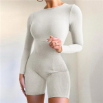 Kootud Romper Jumpsuit J&otilde;usaal Naiste Body Shorts Treeningkost&uuml;&uuml;mid Pikkade varrukatega Jooga tagumikku t&otilde;stev Fitness Kombinesoonid Riided S valge