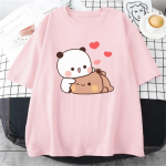2023. aasta naiste moe T-s&auml;rk 3D multikas Panda Bubu ja Dudu mustriga tr&uuml;kitud &uuml;laosa Harajuku vaba kaelusega l&uuml;hikeste varrukatega S