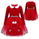 Beebit&uuml;drukute j&otilde;ulunukk-kraega kleit s&uuml;nnip&auml;evapeokleit printsess vibu litritega pikkade varrukatega seelikkleit t&uuml;drukutele 7-8 Years punane