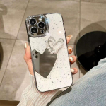 Luksuslik moodne galvaniseeritud teemant armastusega s&uuml;damepeegli telefoni&uuml;mbris iPhone'i 15 14 13 12 Pro Max l&ouml;&ouml;gikindel kate jaoks iPhone 12 valge