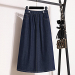 DIMANAF 2024 New Summer Style Plus Size seelikud Elastsed Solid Naiste Denim A-Line Sinine Vintage Basic Seelik 5XL XL