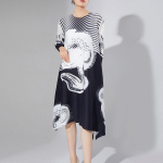 A-line long sleeved dress for women, loose and casual printed elastic young skirt M must
