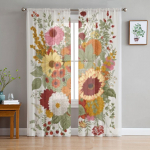 S&uuml;gisene lillekimp Lilled L&auml;bipaistvad kardinad elutoa akna jaoks L&auml;bipaistev Voile T&uuml;llkardin Magamistoa kardinad Kodukaunistus 135W x 114H(cm)