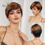 ALAN EATON Black Mixed Golden naiste l&uuml;hike parukas kihiline naturaalsetest juustest kohev k&uuml;ljeosa s&uuml;nteetiline parukas kuumakindel Cosplay parukas meestele