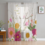 Kevadlilled ja oksad Pojengid L&auml;bipaistvad kardinad elutuppa Magamistoa K&ouml;&ouml;k T&uuml;llkardin Kodu Dekoratiivsed l&auml;bipaistvad paneelid 135W x 114H(cm)