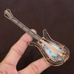 Natural Dendrite Opal Stone Handmade Copper Wire Wrap Guitar Pendant 4.53 o2o80
