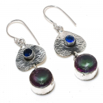 Natural Mystic Rainbow Topaz, Blue Topaz 925 Sterling Silver Earring 2.17 b9u58