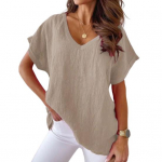 Naiste suvine T-s&auml;rk vabaaja &uuml;hev&auml;rviline vaba l&uuml;hikeste varrukatega V-kaelusega igap&auml;evaseks kandmiseks m&otilde;eldud pullover, suures suuruses Batwing varrukad Naiste top riided 2XL khaki