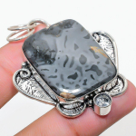 Natural Maligano Jasper, White Topaz 925 Sterling Silver Pendant 2.21 e2u36