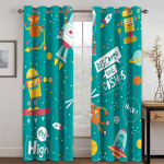 3D Joonisfilm Kosmos Planeet Kosmoselaev Universum Laste &Otilde;hukesed Aknakardinad Poisi Elutoa Magamistoa Dekoratsioon 2 Paneeli 135W165H(CM)53x65in&Grommet Top