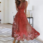 Naiste pikk kleit Maxi kleit vabaaja kleit Swing Kleit Lilleline kleit Lilleline mood T&auml;navar&otilde;ivad &otilde;ues Igap&auml;evane kuup&auml;evaprint Varrukateta V-kaelusega kleit L armee roheline v&auml;rv