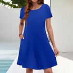 Suvekleidid naistele Lilleline p&auml;ikesekleit l&uuml;hikeste varrukatega, taskutega, vabaaja s&auml;rkkleit XL tumesinine v&auml;rv