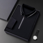 Long-sleeved Polo Shirt Spring and Autumn Dad Wear Business Casual Middle-aged Men's Loose Lapel Half-zip Top T-shirt M