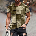 Meeste T-s&auml;rk 3D Digitaalne Patchwork Graafilise tr&uuml;kiga l&uuml;hikeste varrukatega T-s&auml;rgid Mugavad vabaaja Elastne Meeste Kaelus Mehed V&auml;listegevused Top 5XL