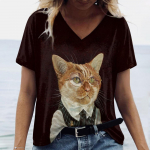 Uus naiste T-s&auml;rk multikakassi prindiga vintage pluss suuruses top suvine naiste trendikas riietus mood l&uuml;hikeste varrukatega s&auml;rk V-kaelusega S