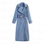 Pikad teksist trench-mantlid naistele V&ouml;&ouml;ga v&ouml;&ouml;kohal Kitsad teksist mantlid Daamide sinine teksist jakk Naiste suuremad suurused XL sinine