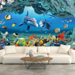 Allveemaailm Delfiinide Seinamaaling Tapeet 3D Loov Ruumi Eemaldatav Seinakleebis Seinamaaling Lastele Lasteaeda Magamistuba Elutuba Magamistuba Kodu Kaunistus 200 cm(W) x 140 cm(H)